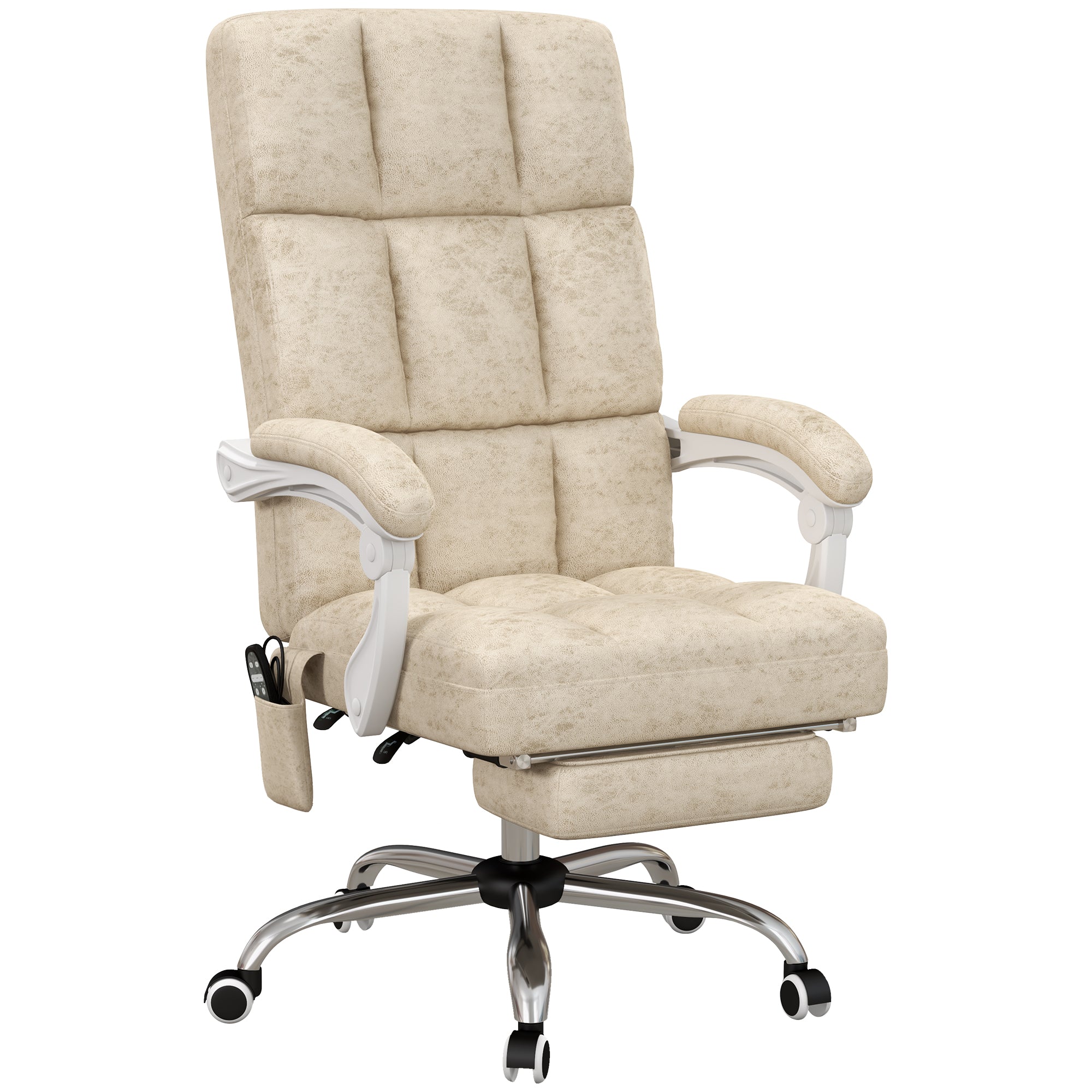 Vinsetto Massage Office Chair, Ergonomic Desk Chair, Comfy Work Study Chair with Heat, Padded Seat, 135° Reclining Back and Footrest for Home Office, Beige